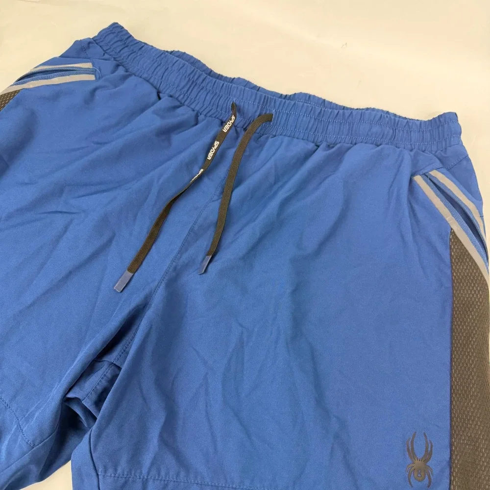 Spyder Active Men Blue Athletic Workout Shorts Size XL TG ProWeb Zip Pockets‎